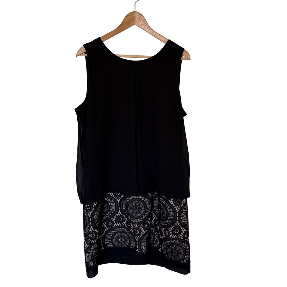 AB STUDIO Black Lace‎ Overlay Sheath Dress XL sleeveless Knee Length